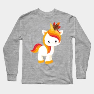 Thanksgiving Unicorn, Cute Unicorn, Feathers Long Sleeve T-Shirt